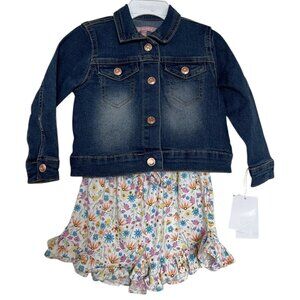 BCBG Short Romper And Jean Jacket Girls Toddler Size 2t‎ Floral Smocked